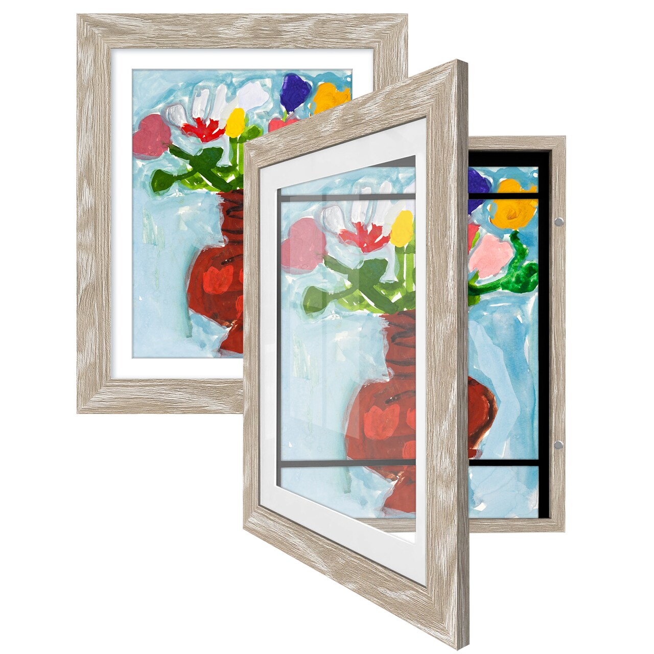 Americanflat 10x12.5 Kids Art Frame - Set of 2 - 8.5x11 with Mat or 10x12.5 without Mat - Kids Artwork Frame - Magnetic Frame Closure - Shatter Resistant Glass - Hanging Hardware